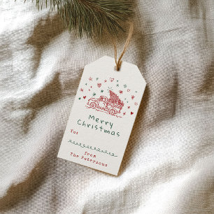 Whimsical Christmas Truck Retro Red and Green Gift Tags