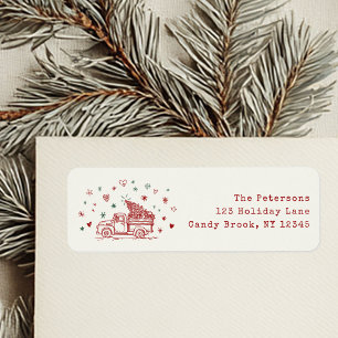 Whimsical Christmas Truck Retro Red and Green Label