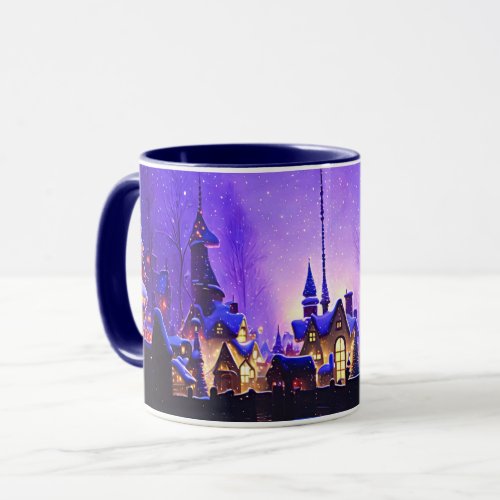 Whimsical Christmas Village Purple Art Mug Cup