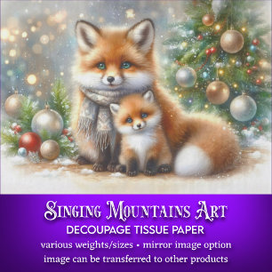 Whimsical Christmas Watercolor Foxes Decoupage Tissue Paper