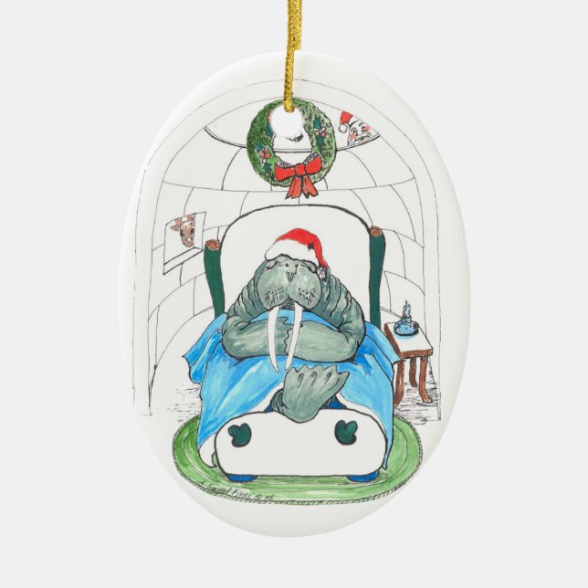 Whimsical Christmas Wildlife Oval Tree Ornament (Front)