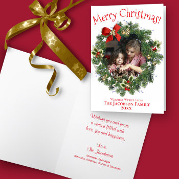 Whimsical Christmas Wreath Photo Frame Holiday Card by ZingerBug at Zazzle