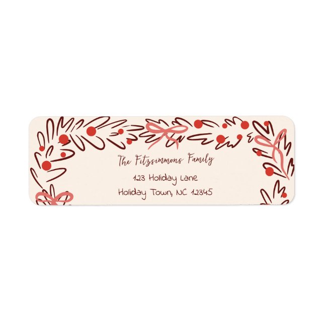 Whimsical Christmas Wreath & Preppy Bows Address Label (Front)