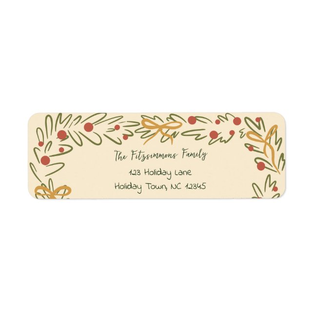 Whimsical Christmas Wreath & Preppy Bows Address Label (Front)