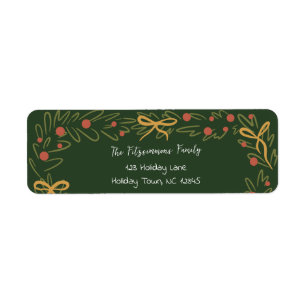 Whimsical Christmas Wreath & Preppy Bows Address Label