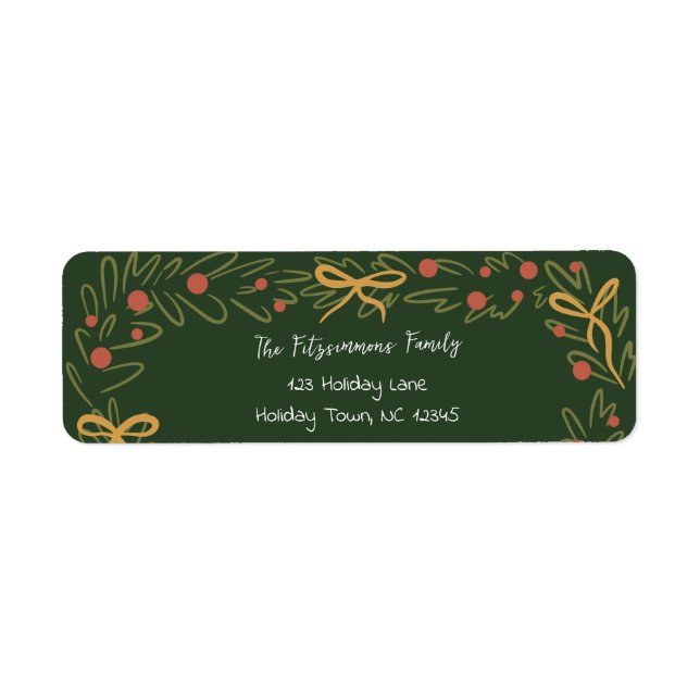 Whimsical Christmas Wreath & Preppy Bows Address Label (Front)