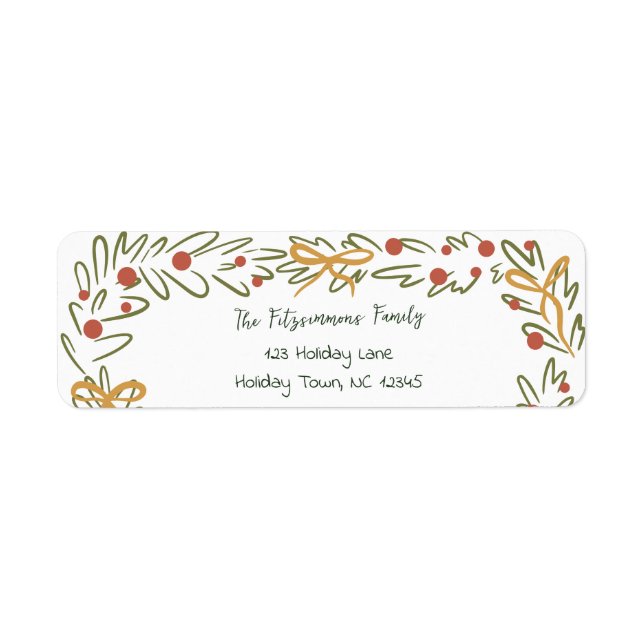 Whimsical Christmas Wreath & Preppy Bows Address Label (Front)