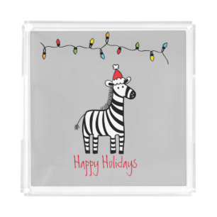 Whimsical Christmas Zebra Acrylic Tray
