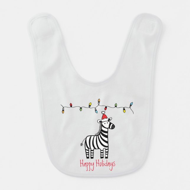 Whimsical Christmas Zebra Baby Bib (Front)