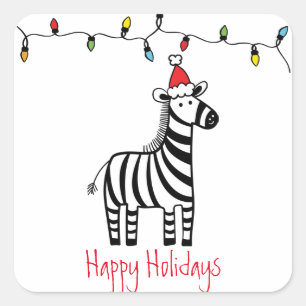 Whimsical Christmas Zebra Square Sticker