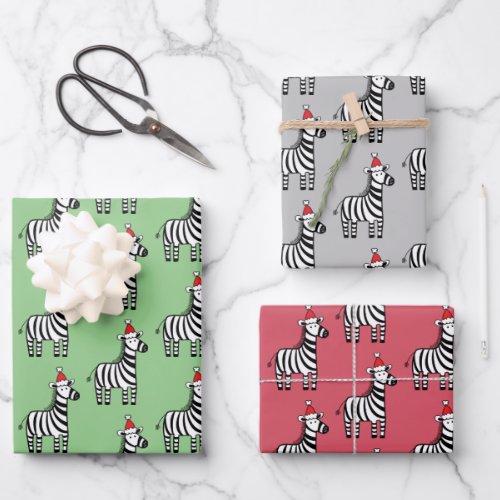 Whimsical Christmas Zebras Wrapping Paper Sheets