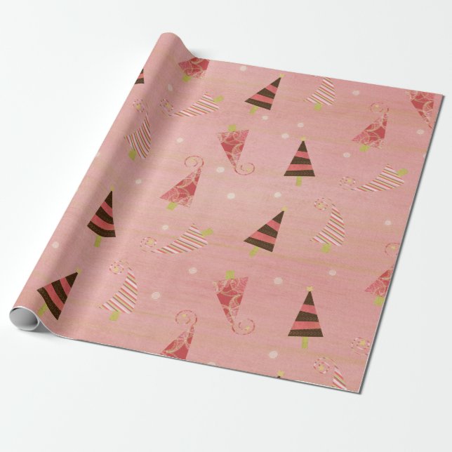 Whimsical Chrsitmas Trees Wrapping Paper (Unrolled)