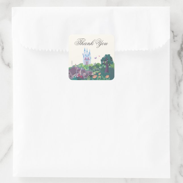 Whimsical Cinderella Castle Birthday Thank You Square Sticker (Bag)