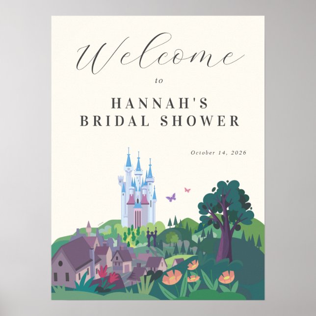 Whimsical Cinderella Castle Bridal Shower Welcome Poster (Front)
