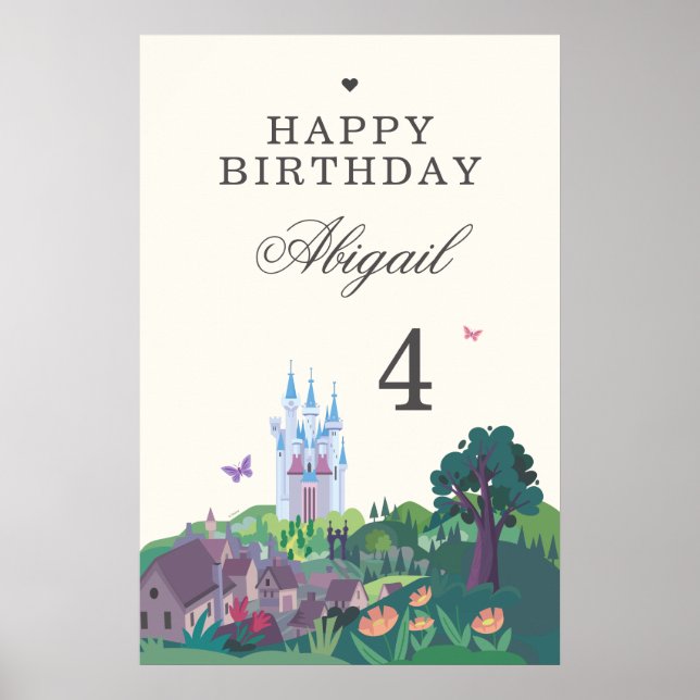 Whimsical Cinderella Castle Girl's Birthday Poster (Front)