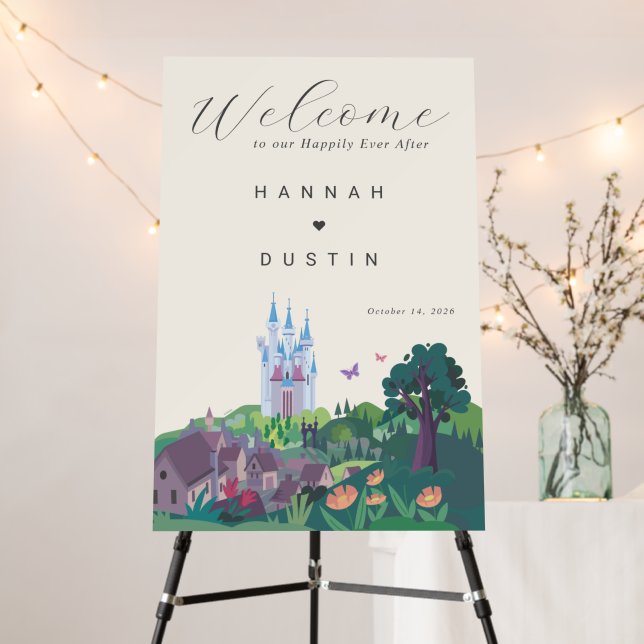 Whimsical Cinderella Castle Wedding Welcome Sign (In Situ (Stand))