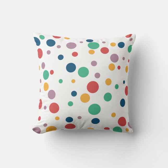 "Whimsical Circles: A Vibrant Polka Dot Extravagan Throw Pillow (Front)
