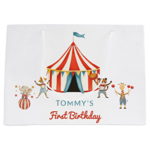 Whimsical Circus Animals Tommy's First Birthday Large Gift Bag
