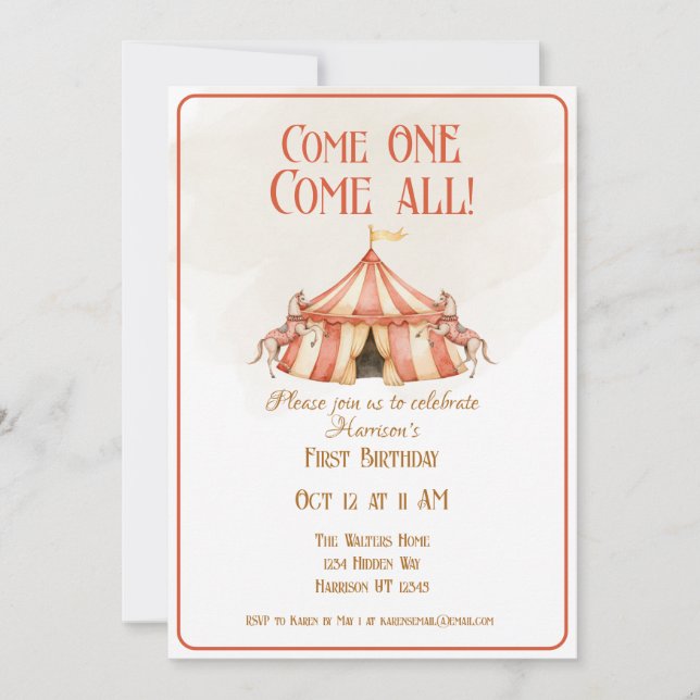 Whimsical Circus Horse First Birthday Invitation (Front)