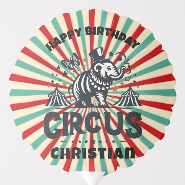 Whimsical Circus Sunburst Kids Birthday Party Balloon (Front)