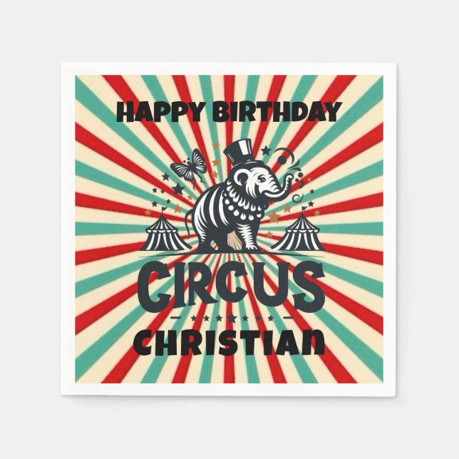 Whimsical Circus Sunburst Kids Birthday Party Napkins (Front)