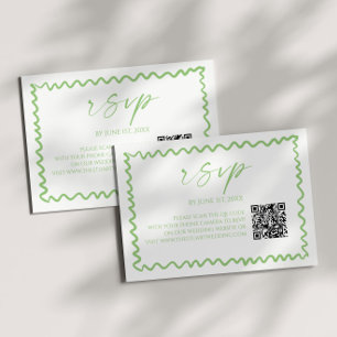 Whimsical Citrus Green Wavy Border QR Code Wedding RSVP Card