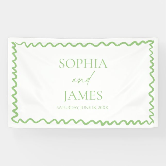 Whimsical Citrus Green Wavy Border Wedding Banner (Horizontal)