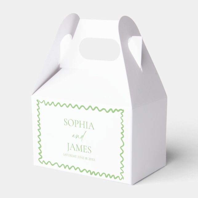Whimsical Citrus Green Wavy Border Wedding Favor Boxes (Front Side)