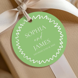 Whimsical Citrus Green Wavy Border Wedding Favor Tags