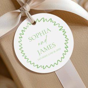 Whimsical Citrus Green Wavy Border Wedding Favor Tags