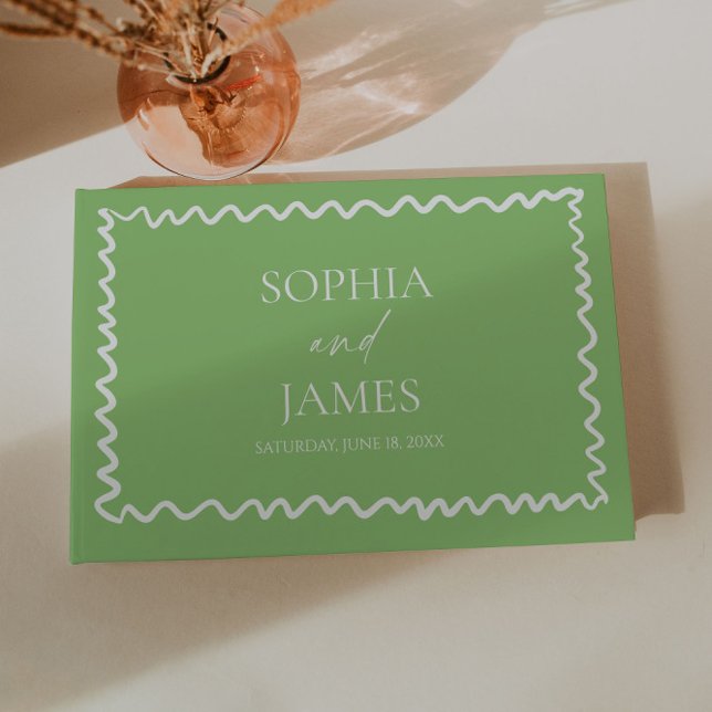 Whimsical Citrus Green Wavy Border Wedding Guest Book (Creator Uploaded)