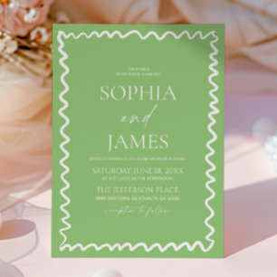 Whimsical Citrus Green Wavy Border Wedding Invitation