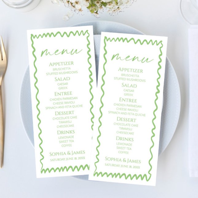 Whimsical Citrus Green Wavy Border Wedding Menu (Creator Uploaded)