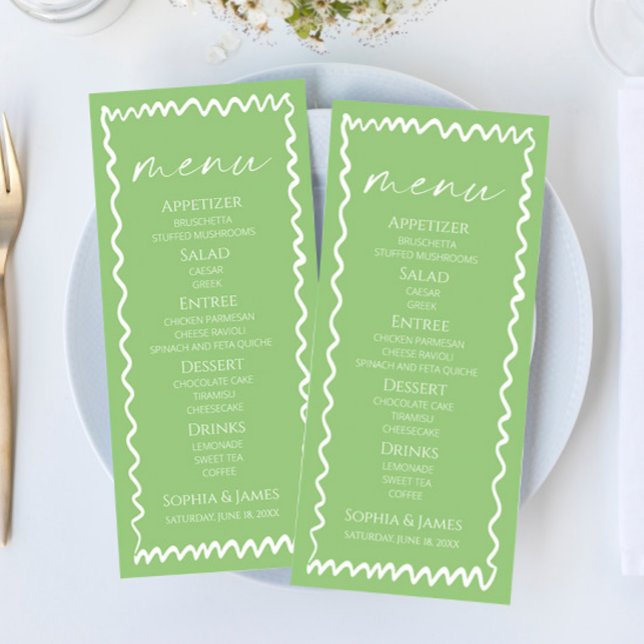 Whimsical Citrus Green Wavy Border Wedding Menu (Creator Uploaded)