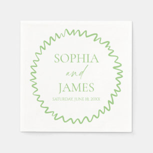 Whimsical Citrus Green Wavy Border Wedding Napkins