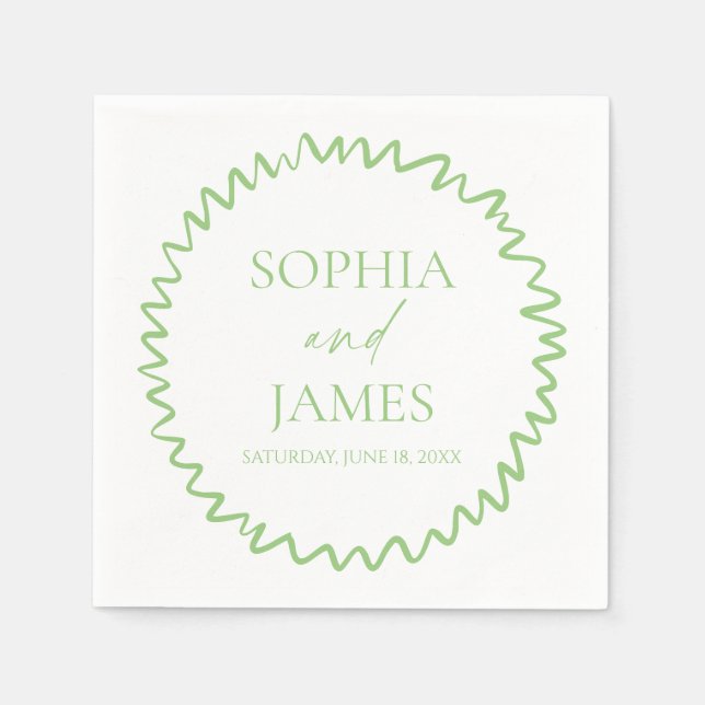 Whimsical Citrus Green Wavy Border Wedding Napkins (Front)
