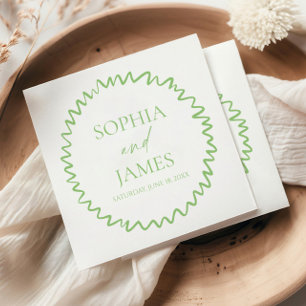 Whimsical Citrus Green Wavy Border Wedding Napkins