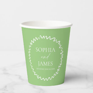 Whimsical Citrus Green Wavy Border Wedding Paper Cups