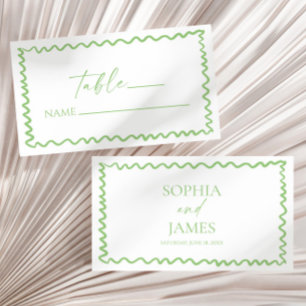 Whimsical Citrus Green Wavy Border Wedding Place Card