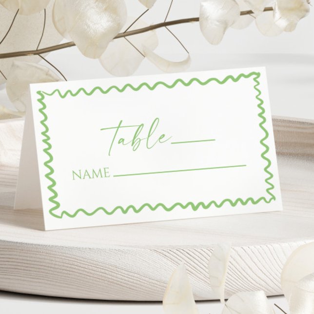 Whimsical Citrus Green Wavy Border Wedding Place Card (Creator Uploaded)