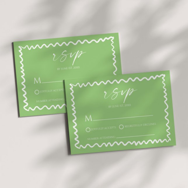 Whimsical Citrus Green Wavy Border Wedding RSVP Card (Creator Uploaded)