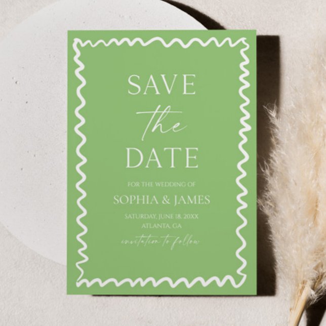 Whimsical Citrus Green Wavy Border Wedding Save The Date (Creator Uploaded)