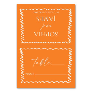 Whimsical Citrus Green Wavy Border Wedding Table Number