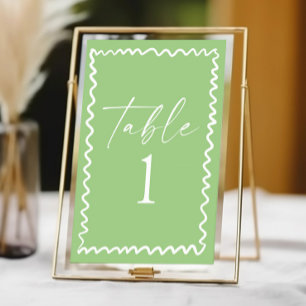 Whimsical Citrus Green Wavy Border Wedding Table Number