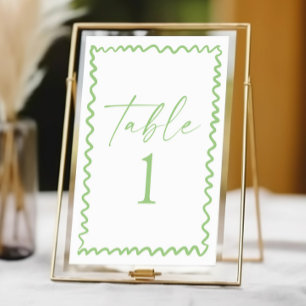 Whimsical Citrus Green Wavy Border Wedding Table Number