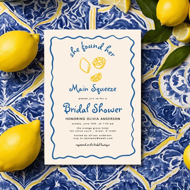 Whimsical Citrus Main Squeeze Funky Bridal Shower Invitation (Creator Uploaded)