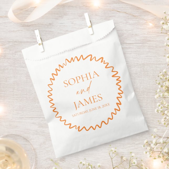 Whimsical Citrus Orange Wavy Border Wedding Favor Bag (Clipped)