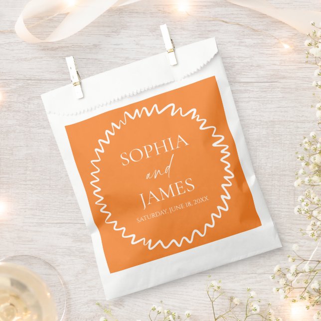 Whimsical Citrus Orange Wavy Border Wedding Favor Bag (Clipped)