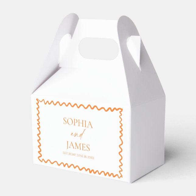 Whimsical Citrus Orange Wavy Border Wedding Favor Boxes (Front Side)