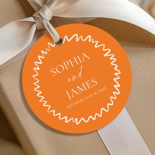 Whimsical Citrus Orange Wavy Border Wedding Favor Tags